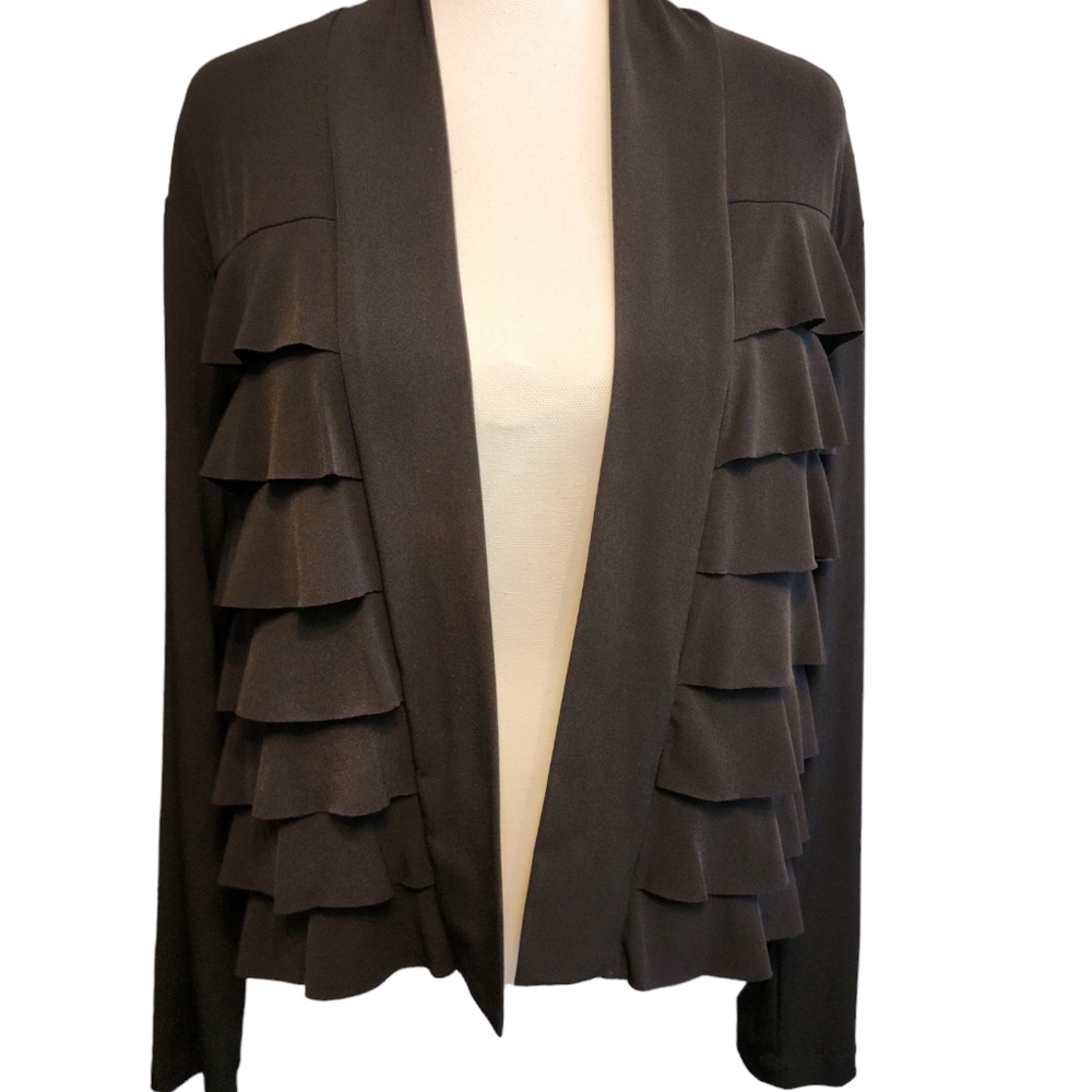 Sold***SHRUG/CARDIGAN, Connected, Black, Ruffled Open Topper, WOMENS Large, NWOT